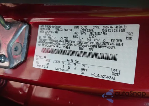 2015 Ford Escape Se z USA, uszkodzony, nr VIN 1FMCU0GX3FUC10495